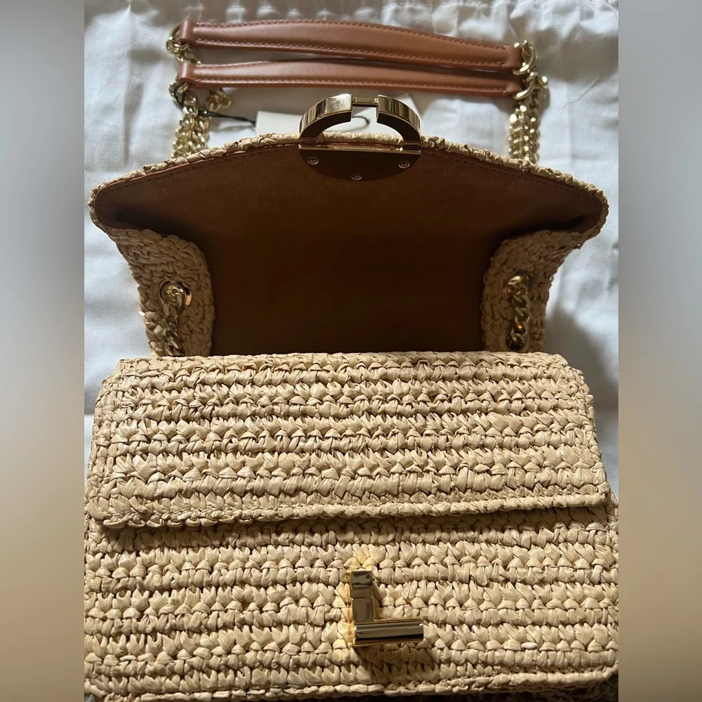 Sandro YZA Paille Wicker Raffia Straw Bag Purse Shoulder Crossbody Gold NWT